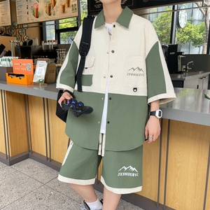 84313-特P55工装衬衫男套装夏季潮凉感短袖短裤一套搭配帅气休闲图片
