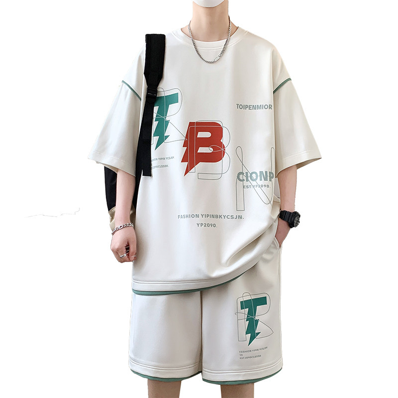 TZ24353-特P50短袖套装男青少年潮流半袖t恤高中初中学生帅气,男装T恤,电商D310B
