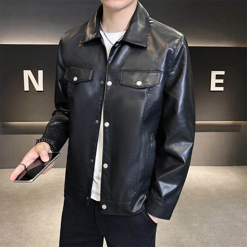 JK687-P100皮衣男韩版修身翻领PU皮夹克百搭青年休闲男装外套，男装皮衣，电商D310B