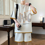84307-P55青少年男士套装帅气夏季潮流初中高中学生夏装运动服，男装T恤，电商D310B
