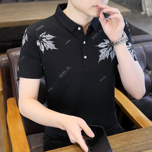 84024-P35短袖t恤男衫夏季商务休闲翻领薄款印花打底衫图片
