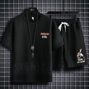 83609-P60休闲时尚套装男夏季运动休闲服潮牌一套搭配短袖短裤男图片