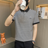 PL044-特P40社会小伙男士polo衫2024夏季商务衬衫领短袖t恤条纹，男装Polo衫，电商D310B