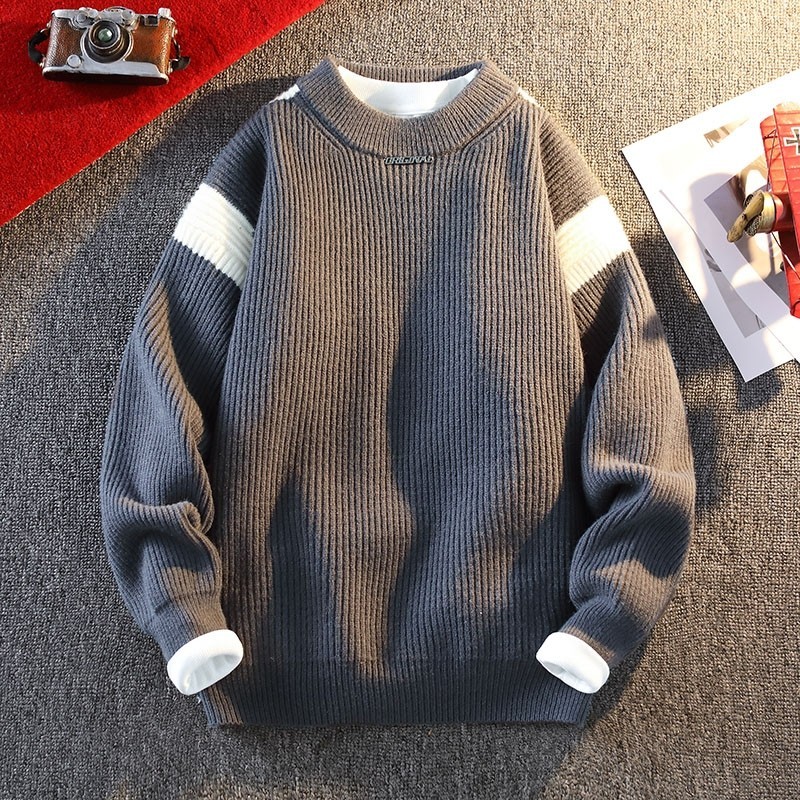 84769-P60毛衣男秋冬季潮牌撞色拼接圆领针织衫复古宽松休闲线衣,男装针织衫/毛衣,电商D310B