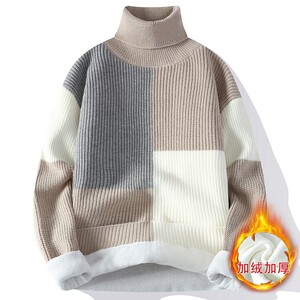 76225加绒-P65高领毛衣男秋冬季加绒加厚宽松慵懒风针织衫男内搭图片