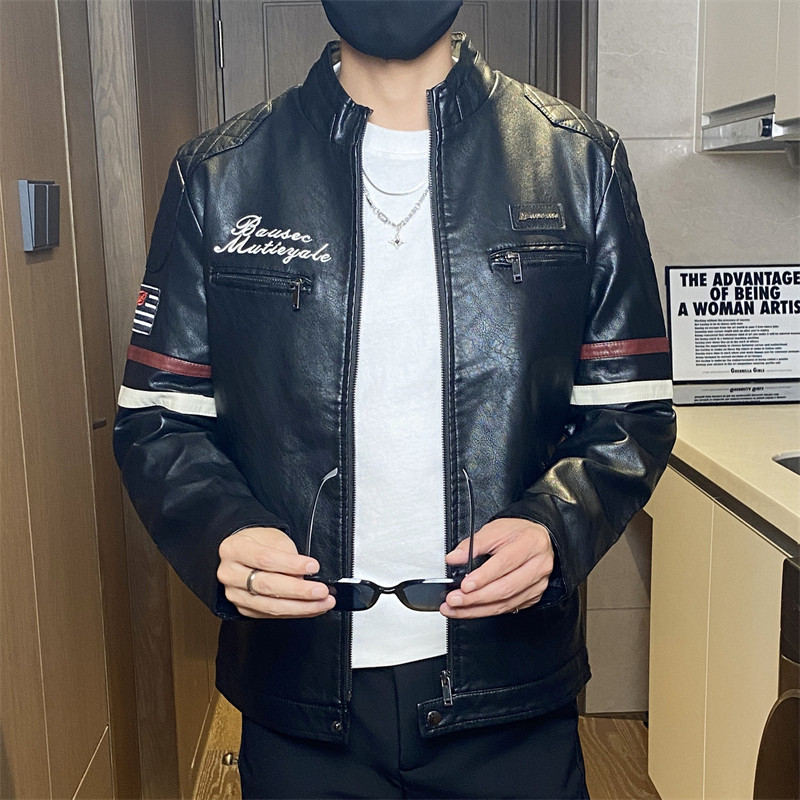 JK332-P100机车皮衣男帅气韩版潮流飞行员皮夹克春秋立领外套,男装夹克,电商D310B