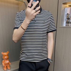 PL042-特P40撞色条纹短袖POLO衫男夏季潮流轻熟雅痞修身翻领图片