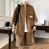 TZ24318-特P55短袖短裤套装男夏季休闲衬衫男生新款一套衣服，男装衬衫，电商D310B
