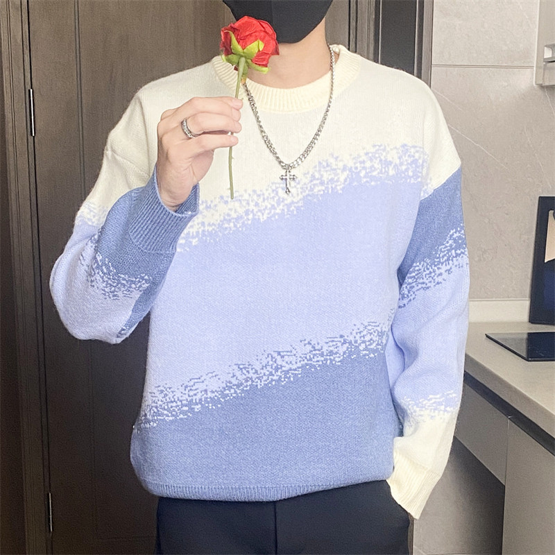 M8305-特P55渐变圆领毛衣男女同款秋冬季慵懒套头初秋针织衫,男装针织衫/毛衣,电商D310B