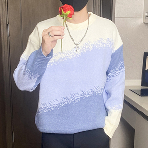 M8305-特P55渐变圆领毛衣男女同款秋冬季慵懒套头初秋针织衫图片