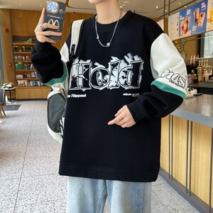 W24217-P40 秋季休闲卫衣男长袖T恤打底衫 港风宽松外套图片