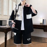 TZ24315-特P55衬衫男短袖夏季套装潮牌休闲新拼接衬衣男一套搭配，男装衬衫，电商D310B