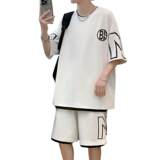 83621-P55短袖T恤套装男士夏季冰丝薄款短裤宽松休闲运动穿搭一套，男装T恤，电商D310B