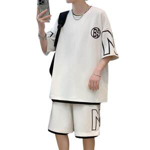 83621-P55短袖T恤套装男士夏季冰丝薄款短裤宽松休闲运动穿搭一套图片