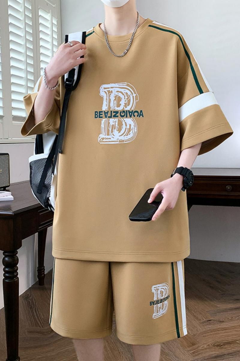 TZ24360-特P50短袖t恤男青少年夏季潮流帅气两件运动一套装,男装T恤,电商D310B