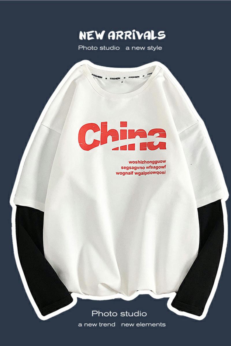 8539-P45情侣装外套印花长袖卫衣韩假两件情侣班服,男装卫衣,电商D310（原电商305）