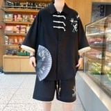TZ24323-特P60中式编织盘扣短袖衬衫短裤套装运动休闲两件套，男装休闲套装，电商D310B