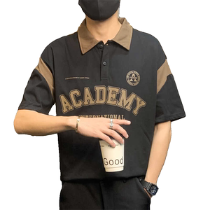 PL068-P40美式翻领POLO衫短袖男青少年夏季学院风上衣休闲宽松t恤图片