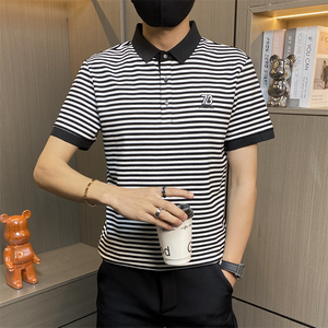 PL044-特P40控65条纹海魂风刺绣夏季新品男士短袖POLO衫潮