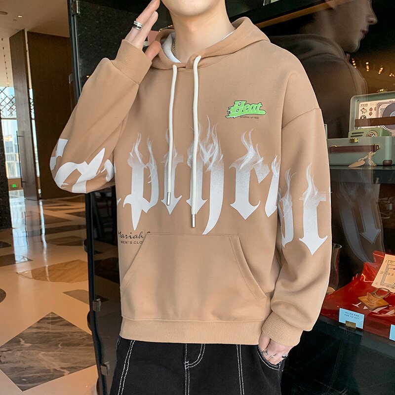 83222-P65美式复古卫衣男春秋季情侣嘻哈连帽套头重磅高街in图片