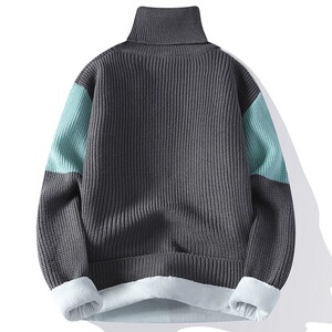 76225加绒-P65高领毛衣男秋冬季加绒加厚宽松慵懒风针织衫男内搭图片