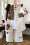 TZ24315-特P55衬衫男短袖夏季套装潮牌休闲新拼接衬衣男一套搭配，男装衬衫，电商D310B