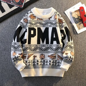 84725-P60男士时尚字母提花套头针织毛衣潮流撞色设计感线衣外套,拉美男士穿搭图片