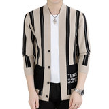 现货79940-P65条纹针织衫男开衫薄款潮流修身毛衫休闲外套毛衣外，男装针织衫/毛衣，电商D310B