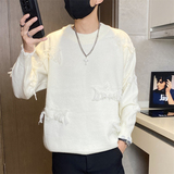 2637-特P55毛衣男破洞流苏圆领套头毛衣男美式高街针织衫内搭款男，男装针织衫/毛衣，电商D310B