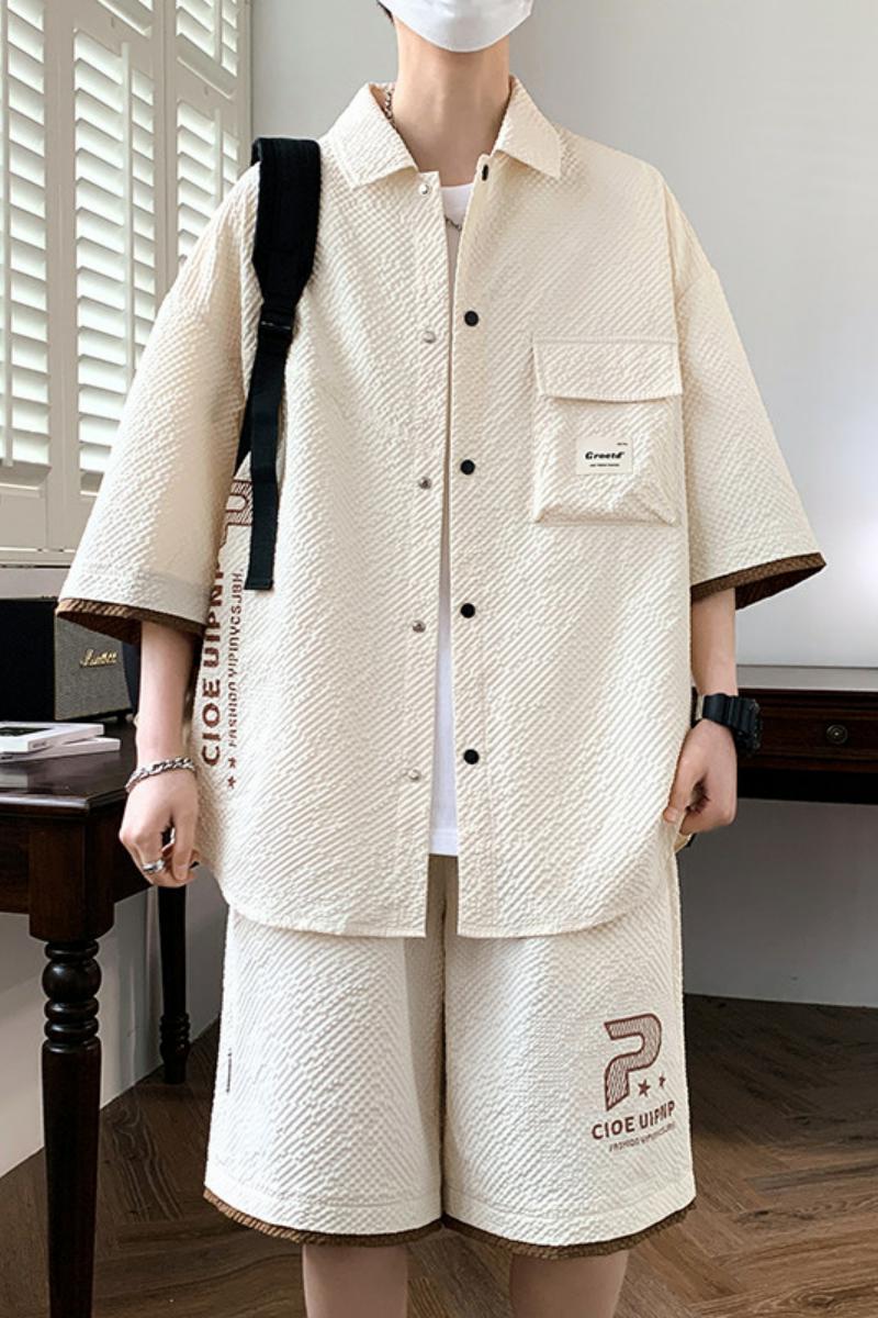 TZ24318-特P55短袖短裤套装男夏季休闲衬衫男生新款一套衣服,男装衬衫,电商D310B