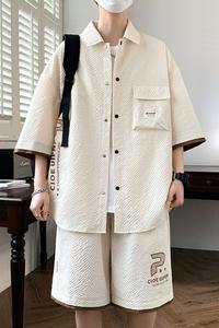 TZ24318-特P55短袖短裤套装男夏季休闲衬衫男生新款一套衣服图片