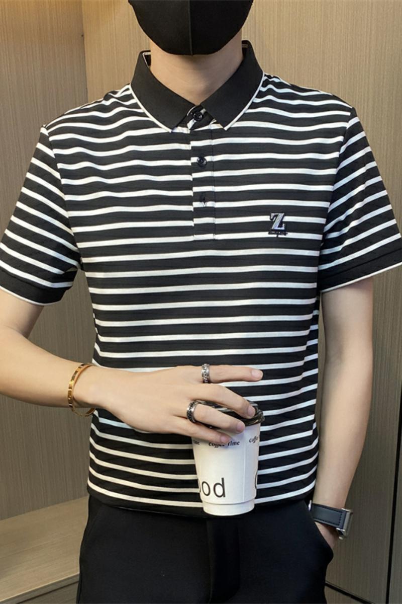 PL043-特P40条纹短袖polo衫男夏季修身翻领t恤潮牌男装潮流半袖男,男装Polo衫,电商D310B