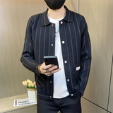 M3813-P68条纹翻领夹克开衫男春秋针织衫男士休闲薄款毛衣外套，男装夹克，电商D310B