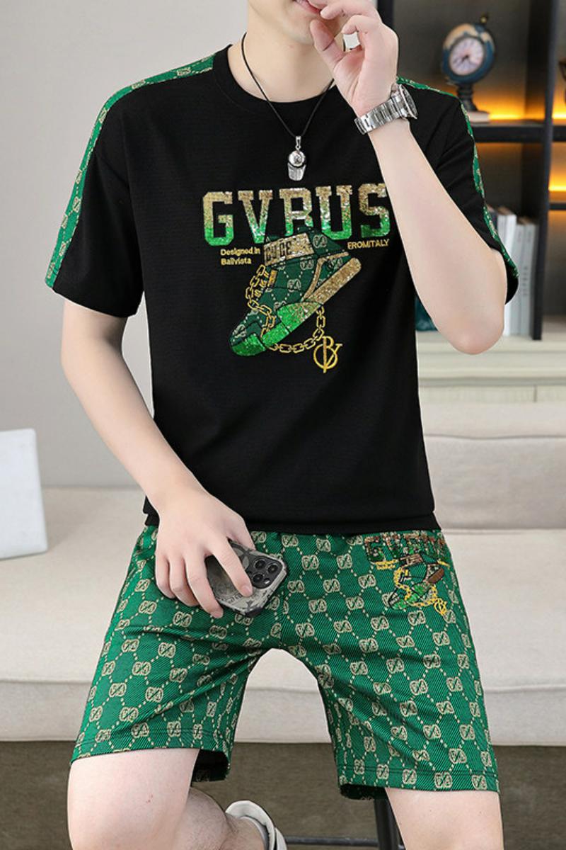 83672-P65欧货短袖t恤休闲套装男潮牌2024夏季新款男士短裤两件套,男装T恤,电商D310B