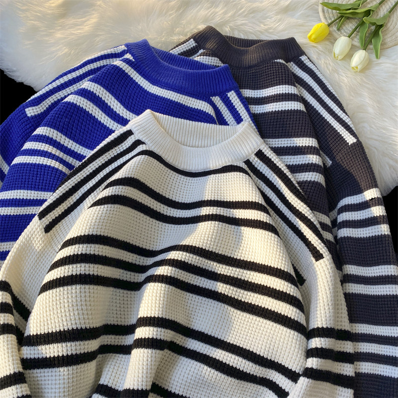 6905-P65条纹毛衣男秋冬韩系日系宽松外套复古潮牌冬季加厚，男装针织衫/毛衣，电商D310（原电商305）