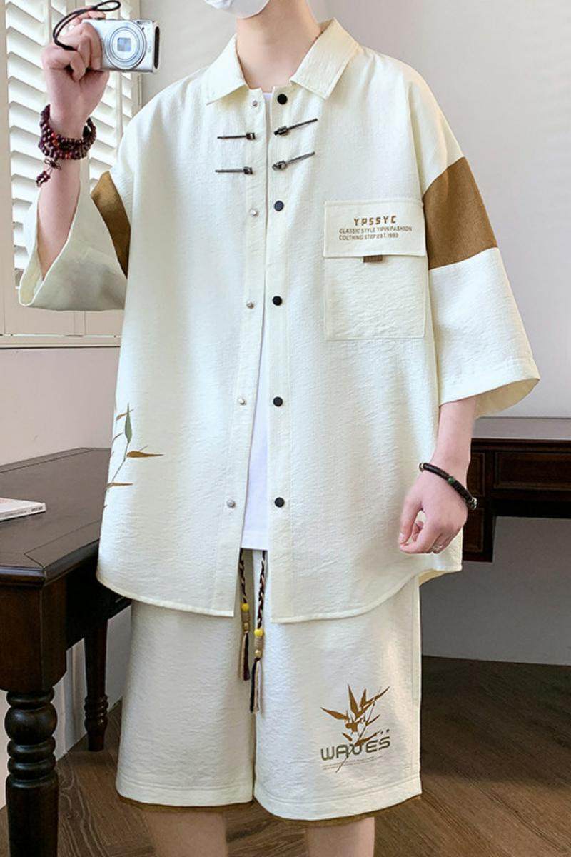TZ24325-特P60新中式风短袖短裤套装男夏季潮牌休闲衬衫男穿搭,男装衬衫,电商D310B