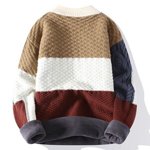76958加绒-P60毛衣男针织衫秋冬季加绒加厚新款撞色保暖衣服内搭图片