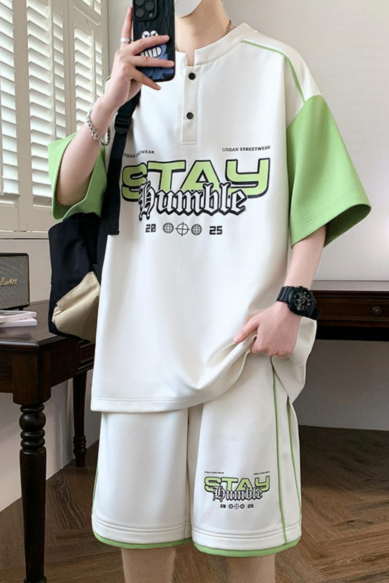 TZ24361-特P55立领衫运动套装男生青少年时尚港风短袖短裤,男装T恤,电商D310B