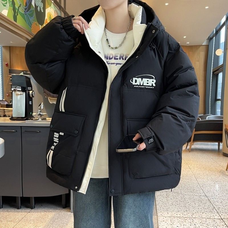 79006-特P258羽绒服男冬季新款90白鸭绒连帽纹理感面包服加厚外套,男装羽绒服,电商D310B