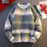 84778-P65美式复古条纹毛衣外套男女秋冬季潮牌百搭情侣宽松保暖，男装针织衫/毛衣，电商D310B