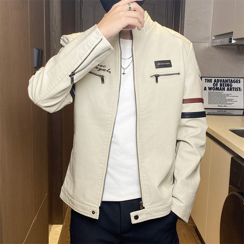 JK332-P100机车皮衣男帅气韩版潮流飞行员皮夹克春秋立领外套,男装夹克,电商D310B