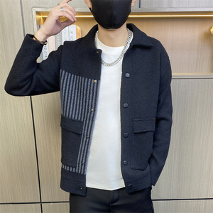 M3835-P90秋冬新款男士开衫加厚轻商务翻领单排纽扣针织开衫外套图片