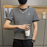 TX158-P35条纹短袖T恤男士韩版修身圆领刺绣半袖百搭青年潮流男装，男装T恤，电商D310B