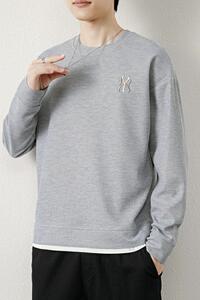 73812-P40圆领卫衣男春秋季新款潮流宽松长袖ins潮牌字母刺绣情侣,白色机场穿搭图片