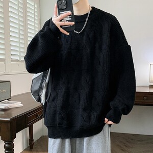 84510-P55 慵懒风毛衣男秋冬季圆领针织衫男士潮牌麻花打底衫加厚图片
