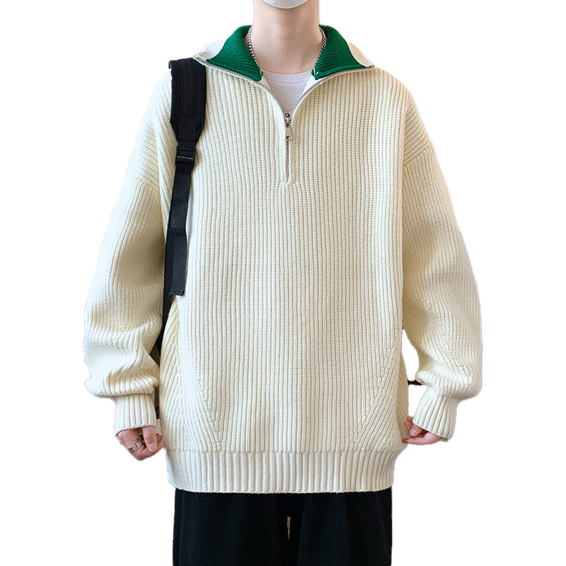 84676-P68半拉链毛衣男立领慵懒高级感宽松套头打底针织衫外套,男装针织衫/毛衣,电商D310B