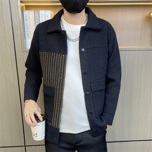 M3835-P90秋冬新款男士开衫加厚轻商务翻领单排纽扣针织开衫外套图片