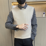 C3160-P68控88社会小伙衬衫领假两件毛衣男男士修身打底针织衫，男装针织衫/毛衣，电商D310B