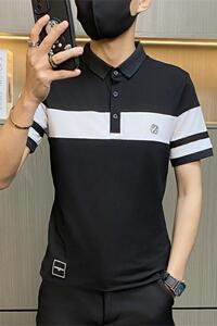 PL038-特P40社会小伙POLO衫短袖T恤男夏季潮流修身拼接时尚翻领图片