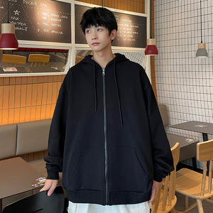 现货光板二开GSY9916-特P33连帽卫衣男 秋冬复古纯色休闲青年开衫图片